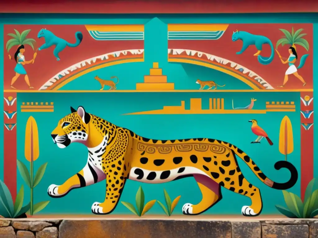 Vibrante mural maya en Bonampak: jaguar en la cosmología mesoamericana