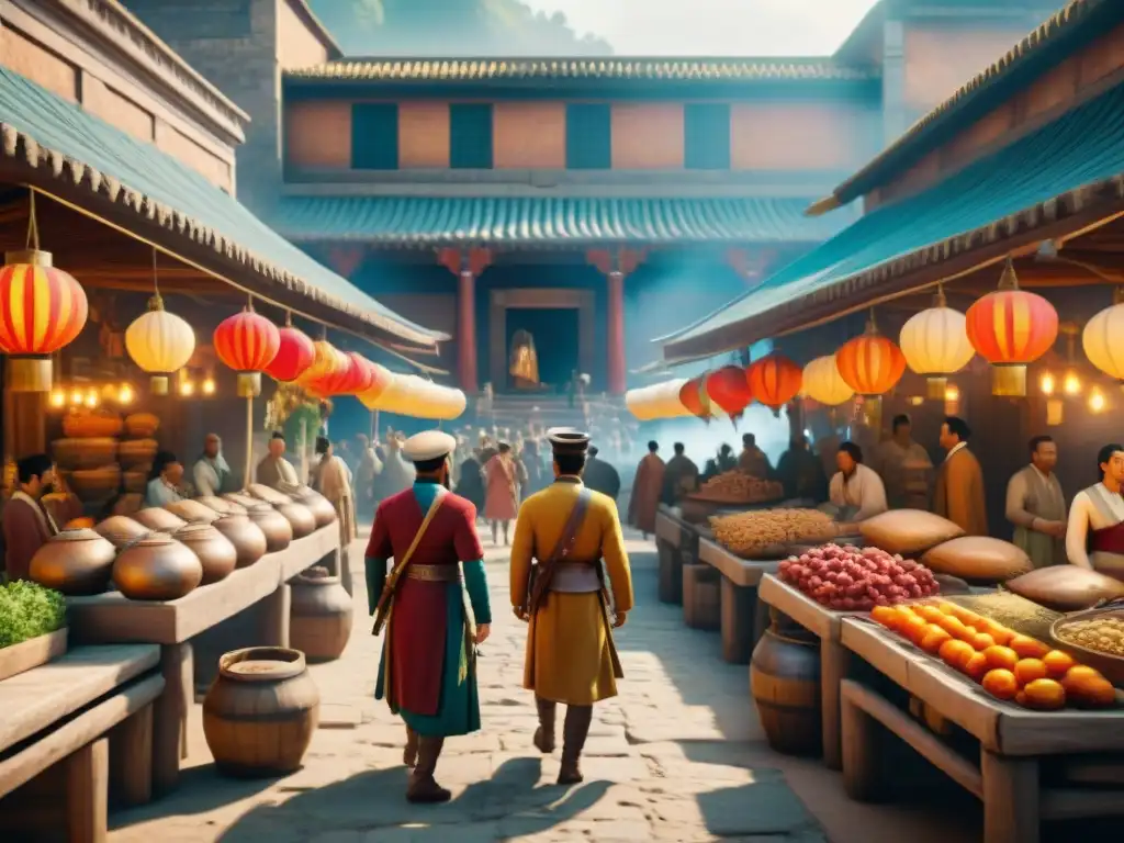 Mercado ancestral en videojuego: detalle 8k Vibrante recreación virtual de un mercado de civilización antigua en videojuegos