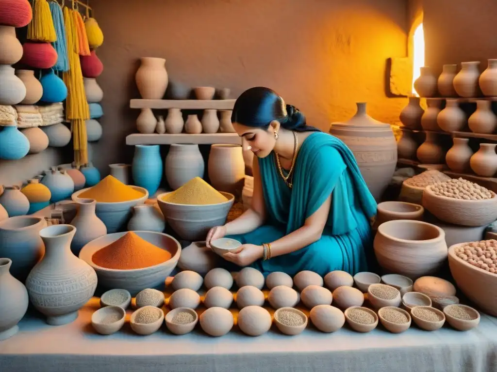 Vida cotidiana en Mesopotamia: Mercado vibrante con vendedores, clientes y productos coloridos