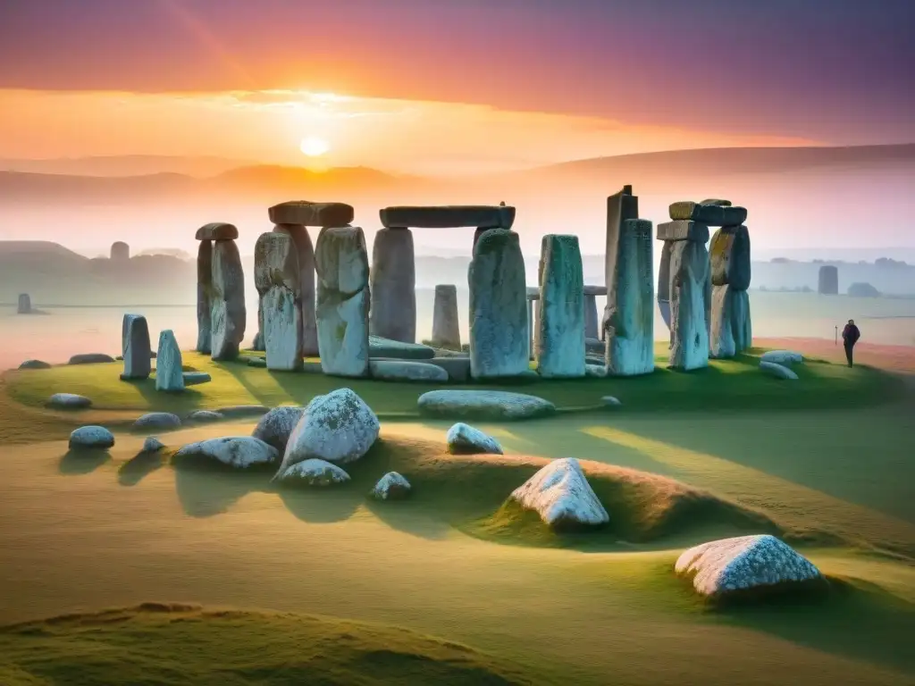 Una recreación virtual detallada en 8k de Misterios Stonehenge solsticio reconstrucción virtual