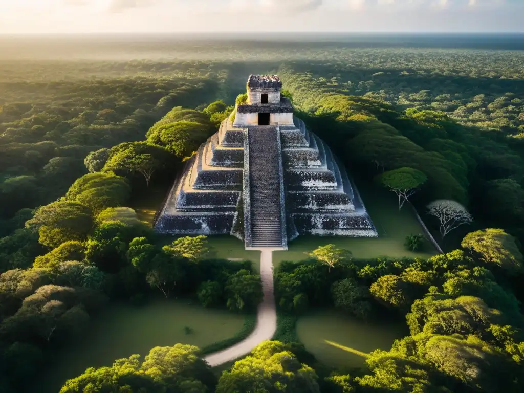 Vista aérea de las antiguas ruinas mayas de Cobá con pirámides rodeadas de vegetación exuberante