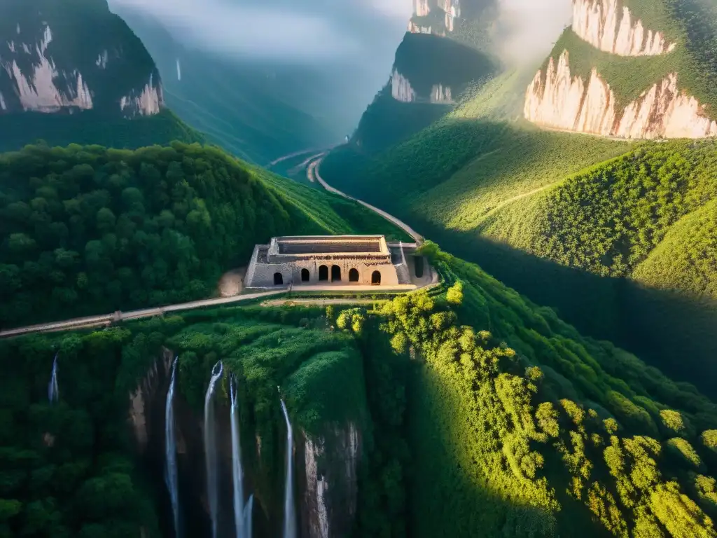 Vista aérea de alta resolución de las cuevas de Baigong en China