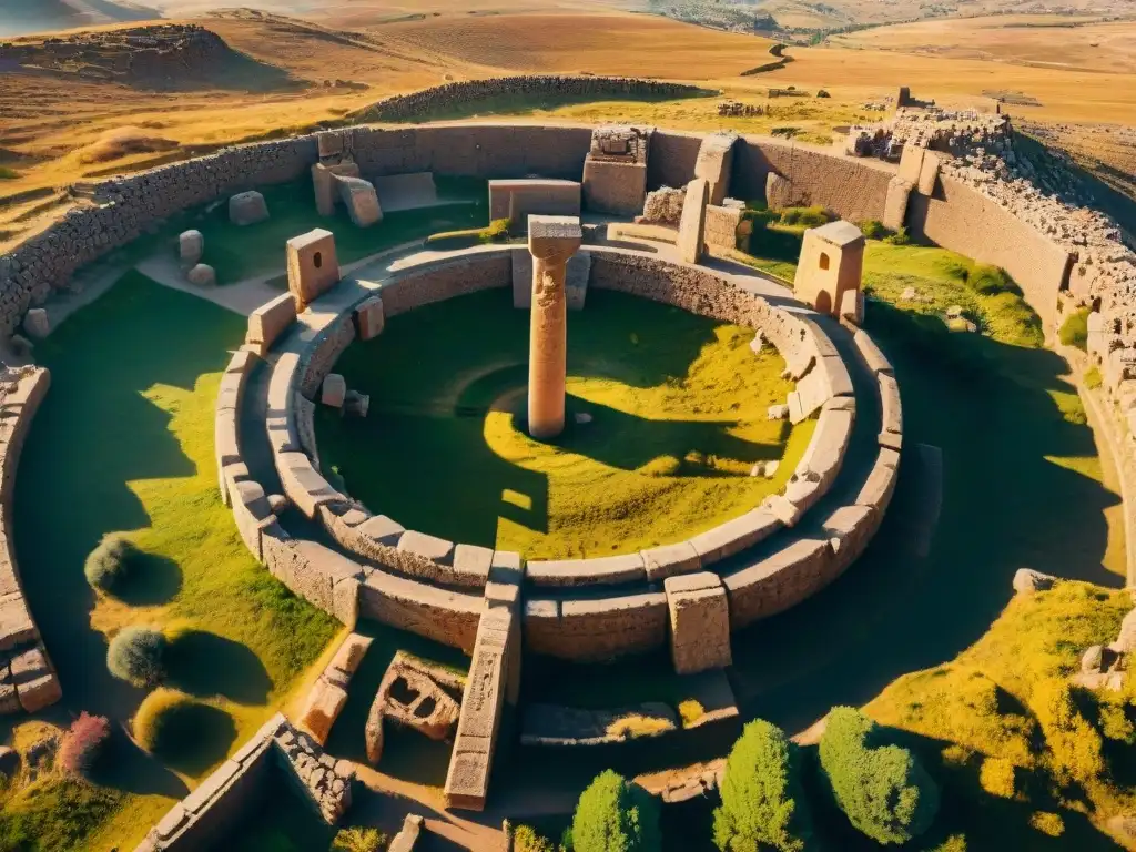 Vista aérea detallada de Gobekli Tepe, revelando sus misterios y la complejidad del sitio arqueológico