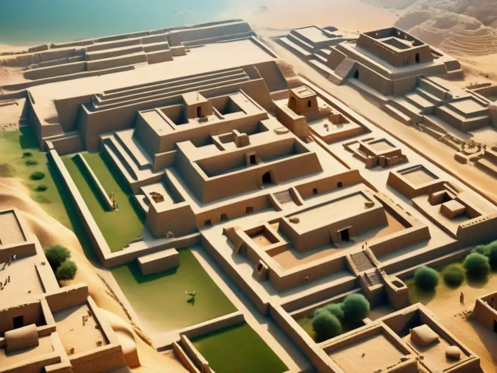 Vista aérea detallada en 8k de MohenjoDaro, ciudad antigua para descifrar Mohenjo Daro tecnología 3D