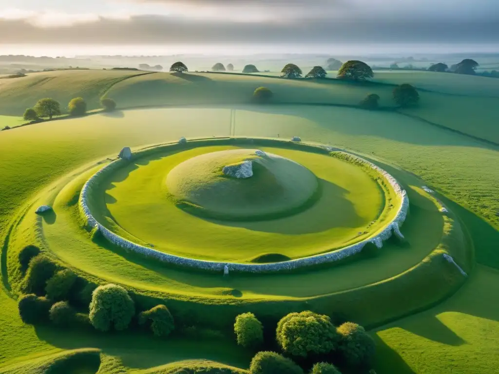 Vista aérea de los misteriosos círculos de piedra de Avebury en la campiña inglesa