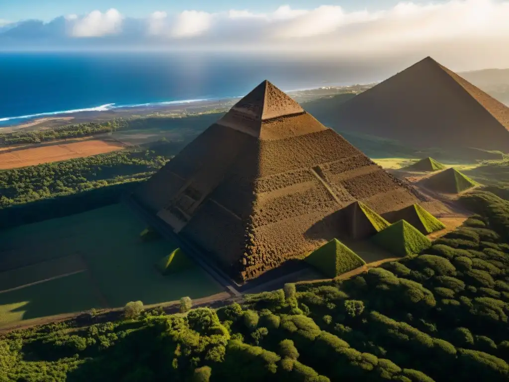 Vista aérea de las Pirámides de Güímar en Tenerife, revelando su misterioso diseño geométrico y enigmático entorno natural