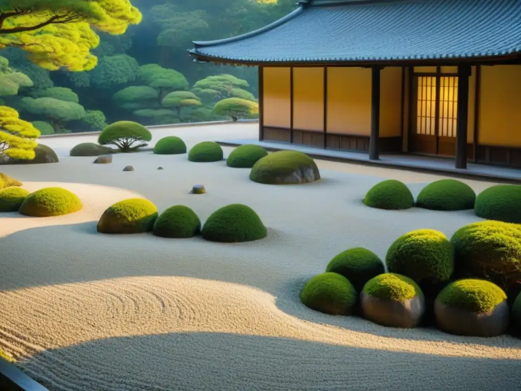 Vista aérea de jardín zen en Ryoanji Temple, Kyoto, Japón