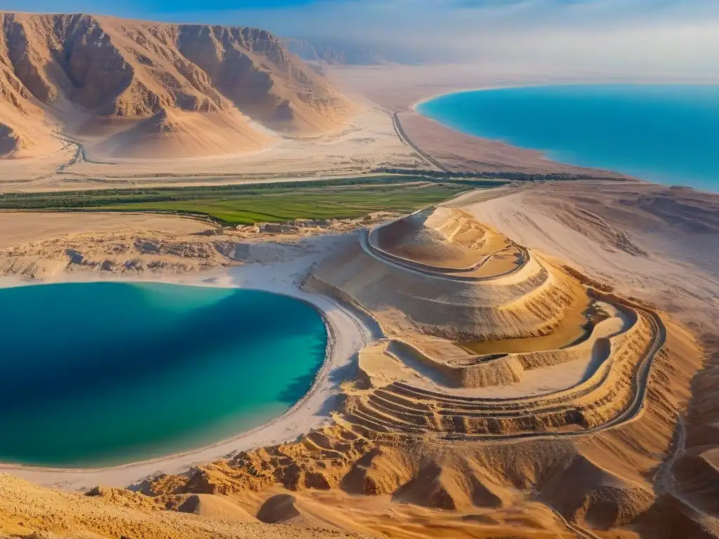 Vista de cuevas de Qumran al atardecer, revelando secretos sectas Rollos Mar Muerto