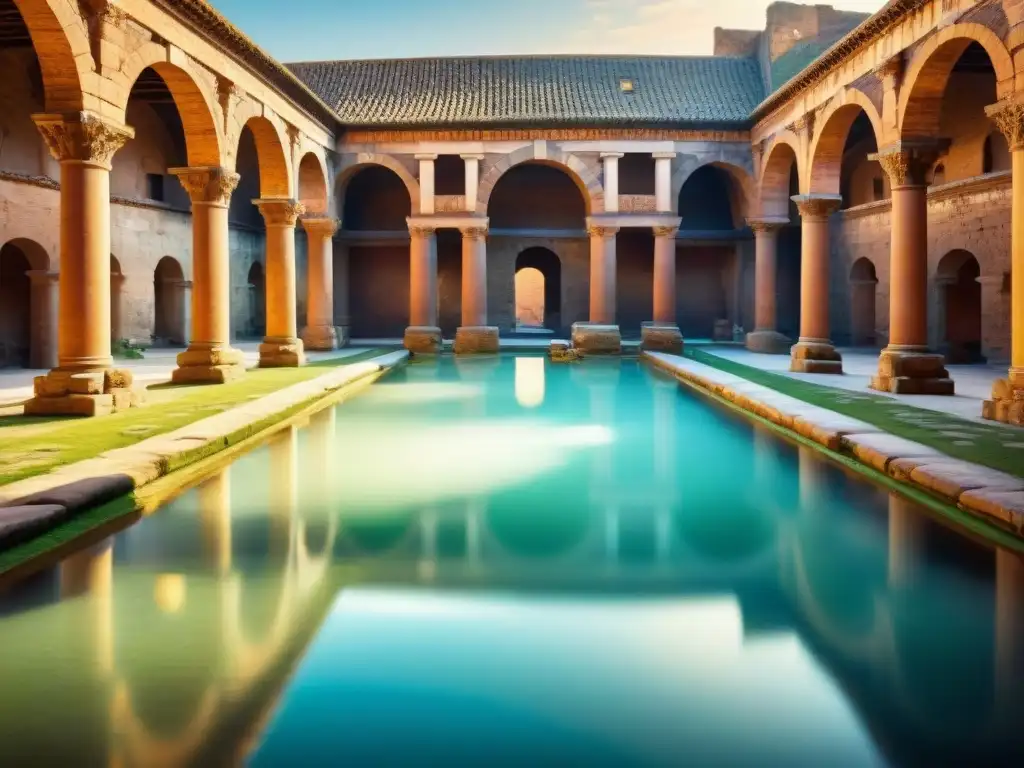 Una vista detallada de los majestuosos Baños de Caracalla, reflejando la grandiosidad y la limpieza espiritual de las antiguas civilizaciones