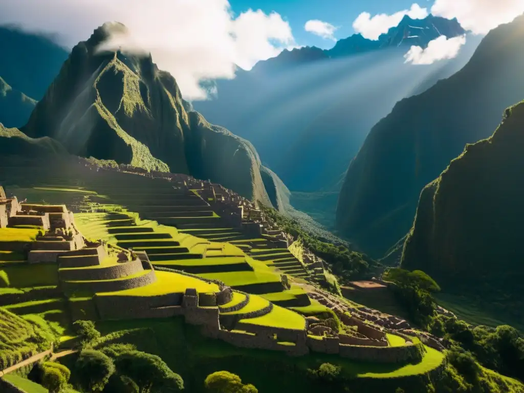 Vista panorámica de los intrincados caminos del Imperio Inca, destacando la ingeniería de piedra y el paisaje andino