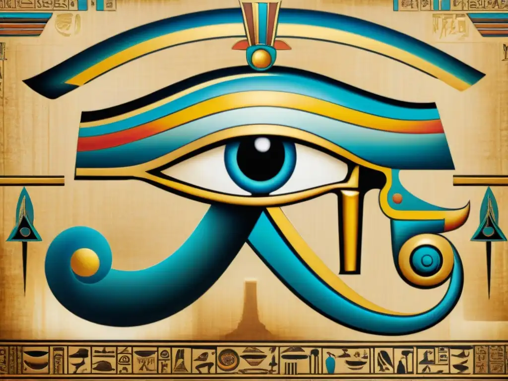 Una representación visual fascinante del Ojo de Horus, símbolo de protección y poder curativo en papiro egipcio antiguo