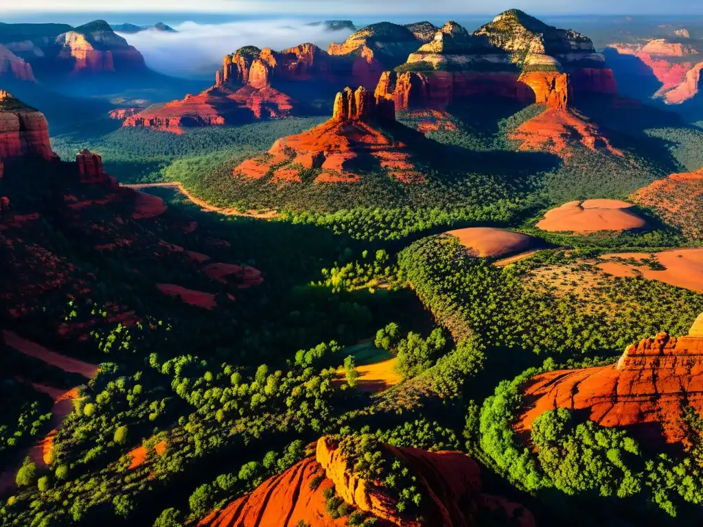 Explora los vórtices energéticos de Sedona Arizona en una vista aérea sobrecogedora al atardecer